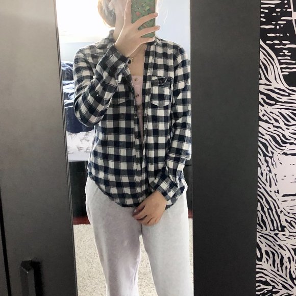 Hollister Blue & White Checkered Flannel Shirt - Picture 1 of 6